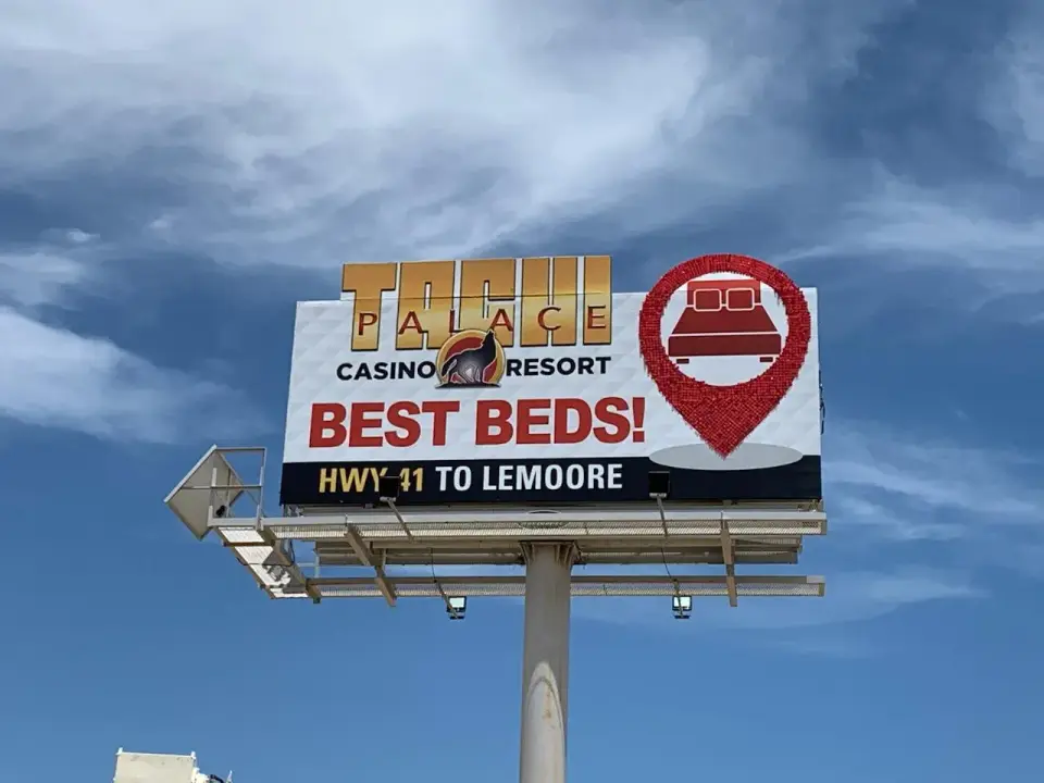 Tachi Palace resort billboard on a Central Valley highway