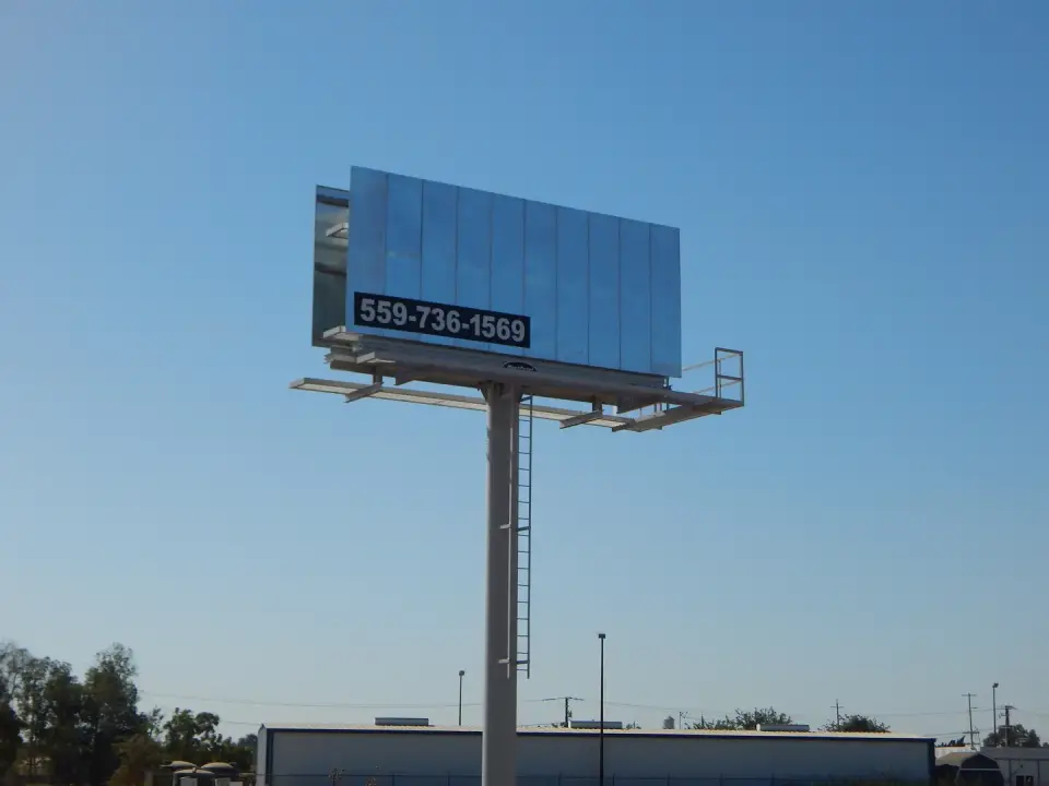 Close view of a new blank silver billboard near Hanford