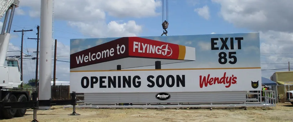 WestCoast Billboards installation work along a Central California roadway
