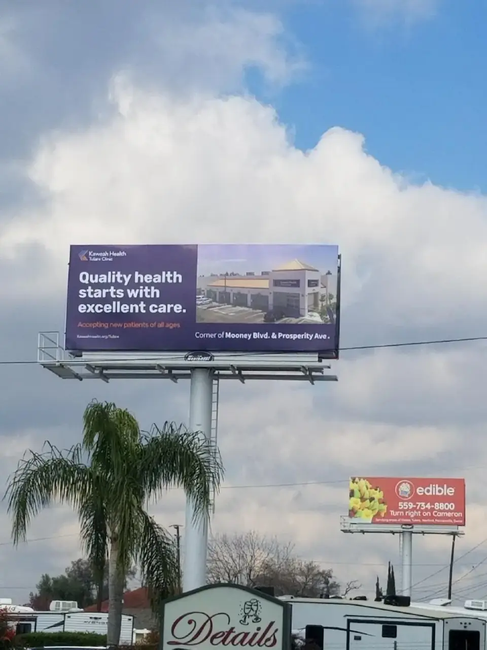 Kaweah Health billboard near Mooney Boulevard and Prosperity Avenue